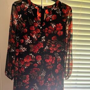 Ann Taylor Size 12 Black Floral A line Dress
